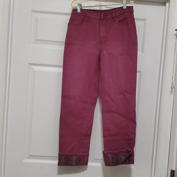- DIANE GILMAN red straight leg cuff ankle jeans Women's 6 - Picture 1 of 9